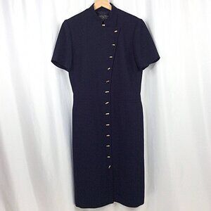 Vintage 90s Cynthia Howie Maggie Boutique Sheath Dress 6 Navy Blue Kimono